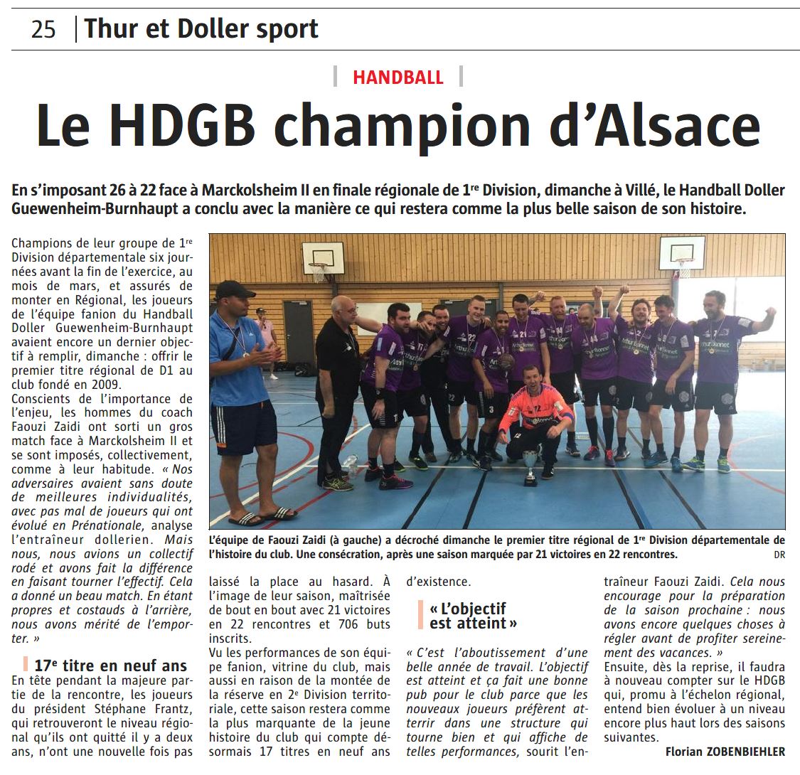 Le HDGB champion d'Alsace